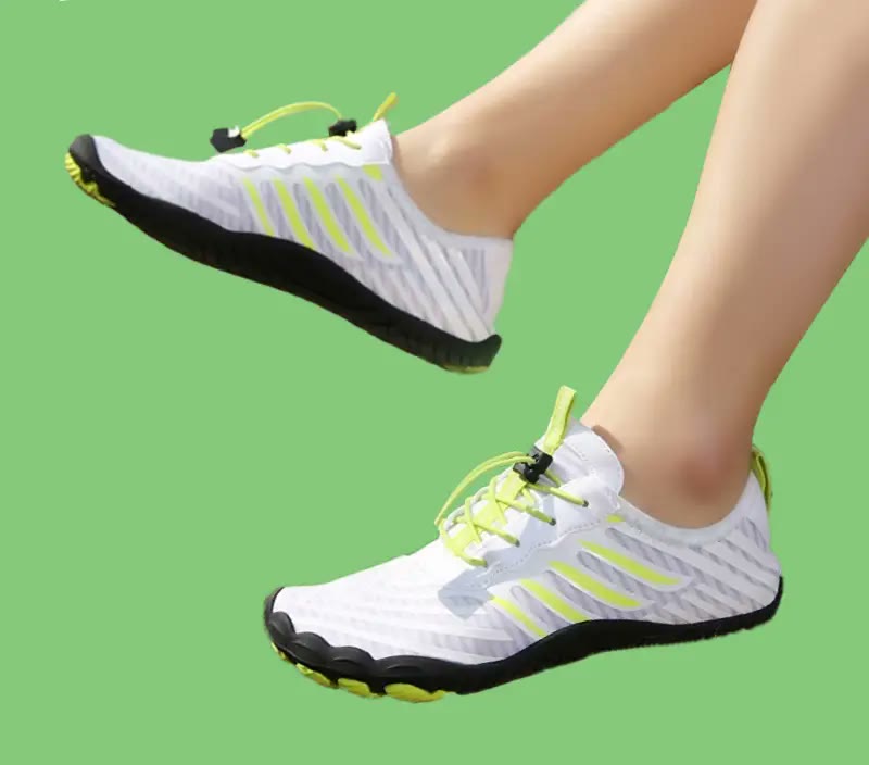 Barefoot shoe absorbing impact while walking