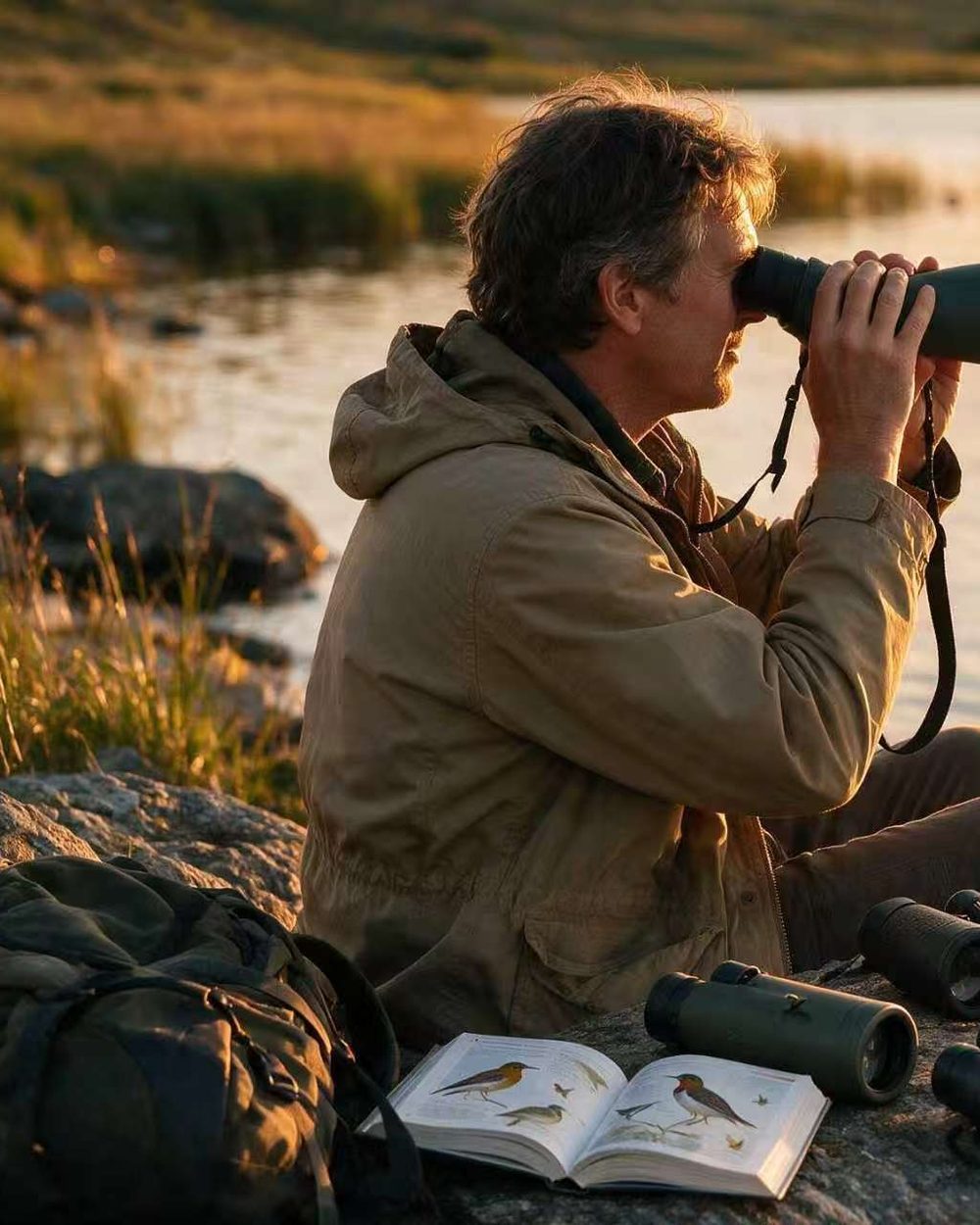 Ethan Brooks testing monoculars in the field
