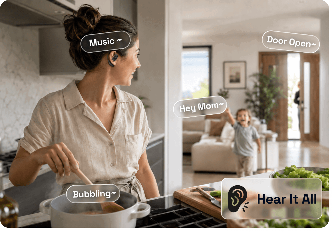 Open-ear user hearing music and her surroundings at the same time — real-world awareness test